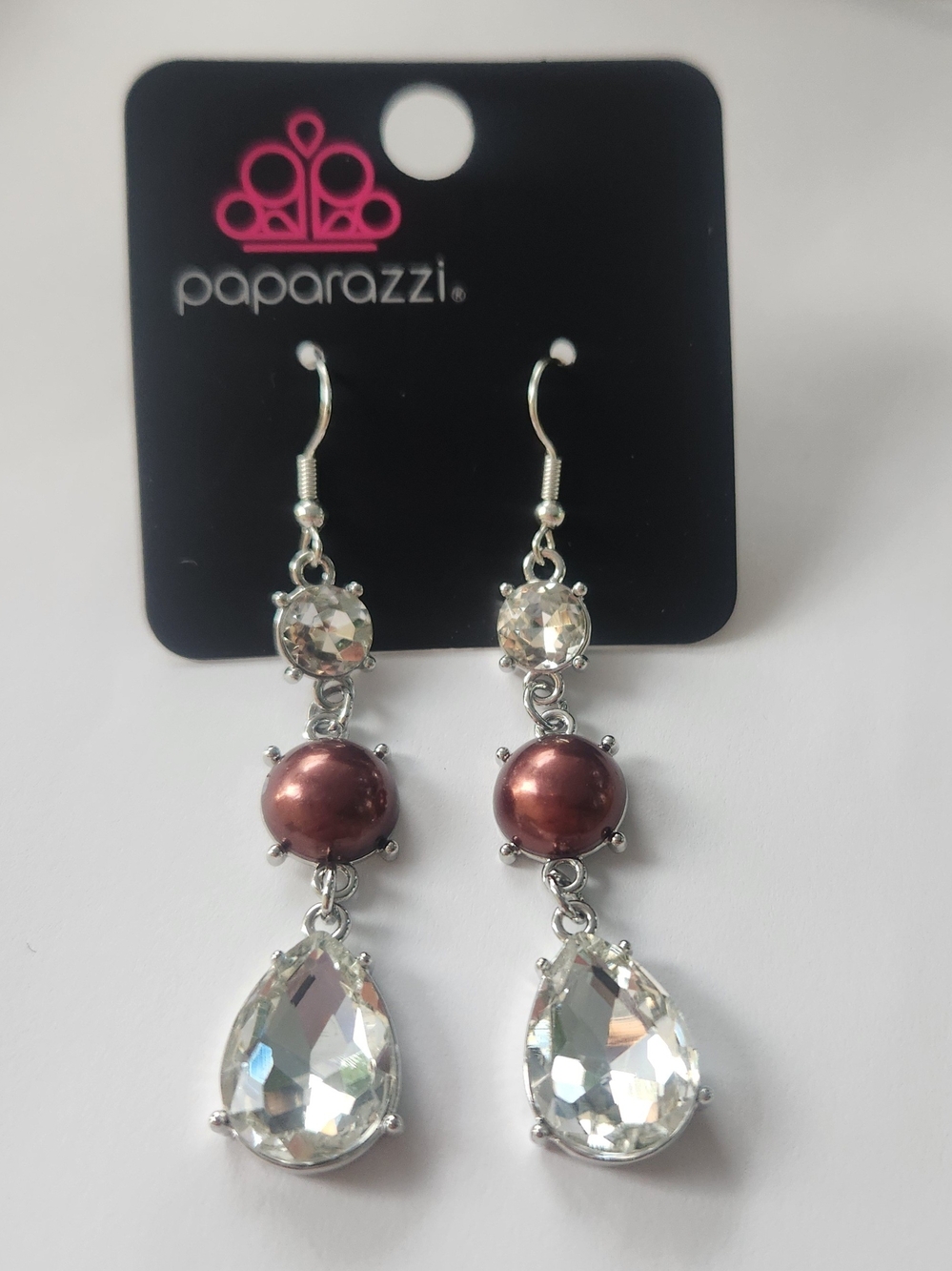 White Teardrop Gem Stones With Brown Pealry Beaded Stones